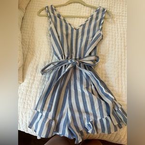 Shein blue and white striped romper size small. Never worn with matching belt